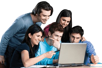 Group of students studying together in a library